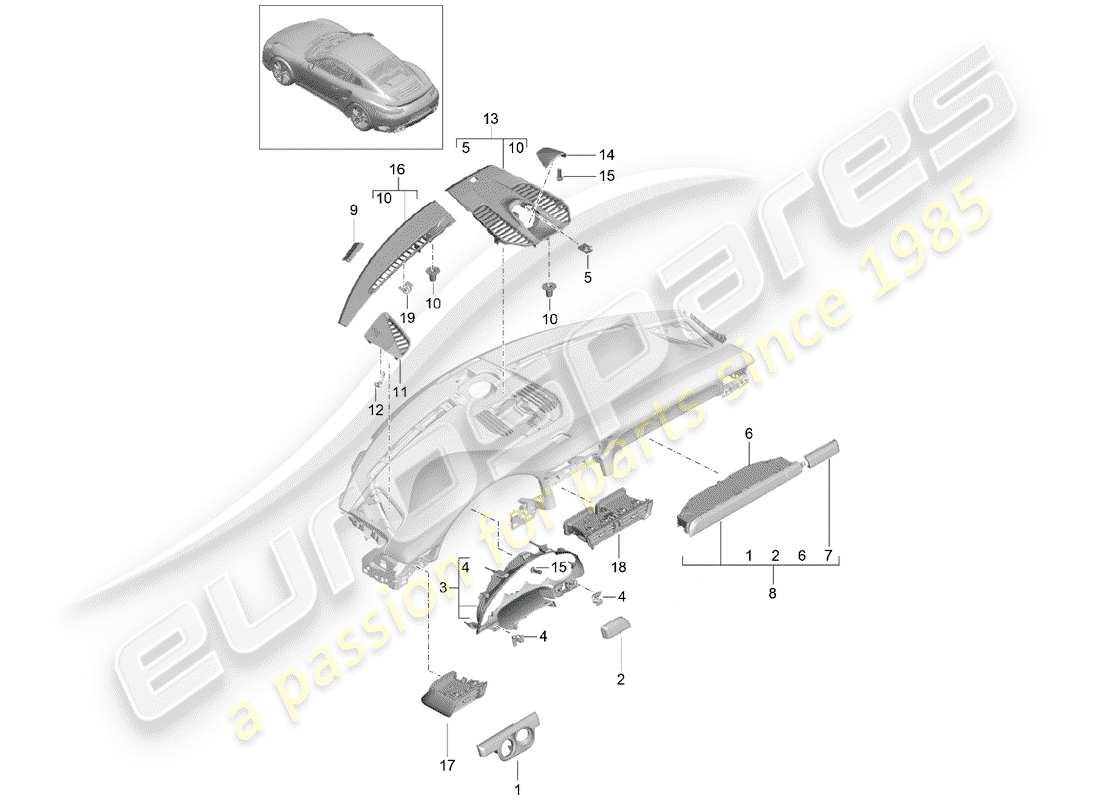 porsche 991 turbo (2014) accessories parts diagram