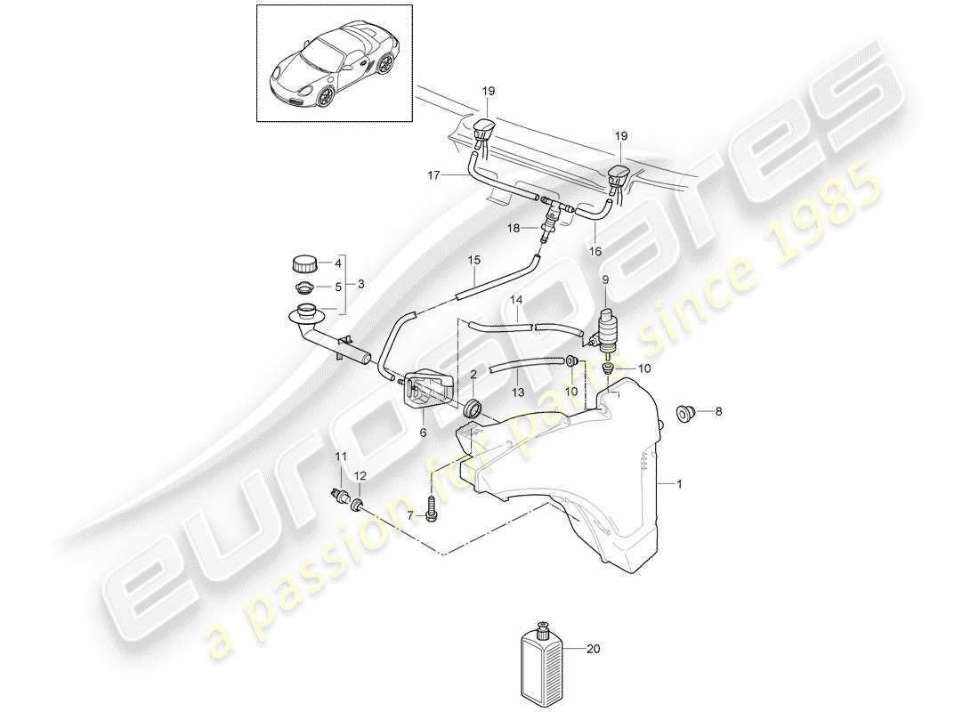 porsche boxster 987 (2012) windshield washer unit part diagram