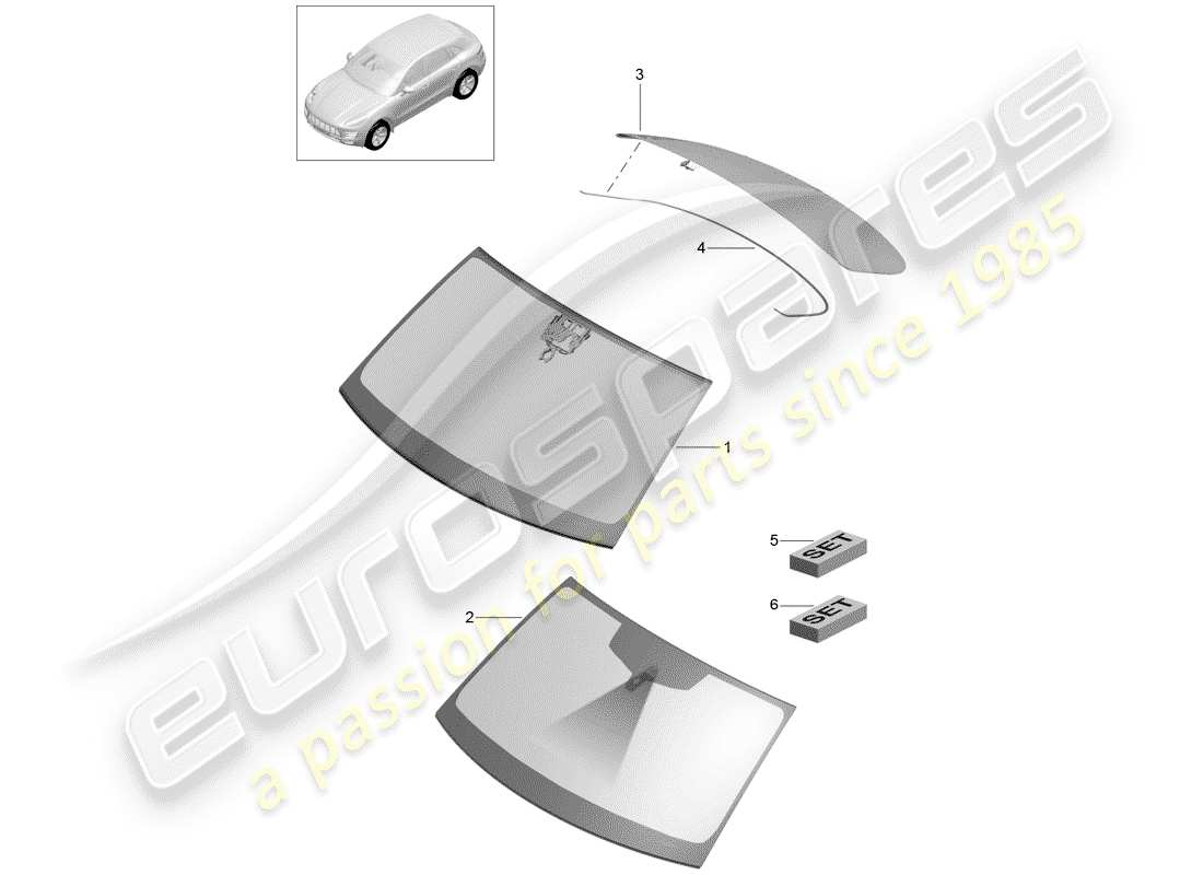 porsche 2016 (macan) windshield glass part diagram