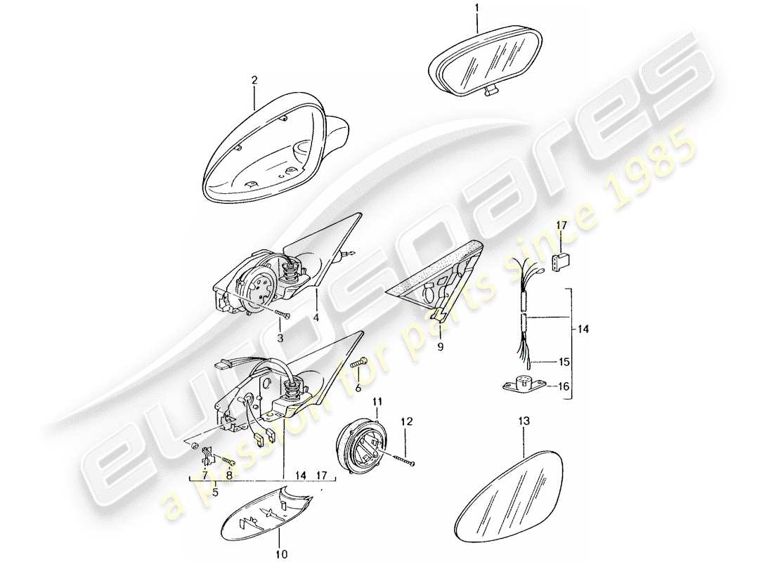 porsche 2002 (996 gt3) rear view mirror inner - rear view mirror part diagram