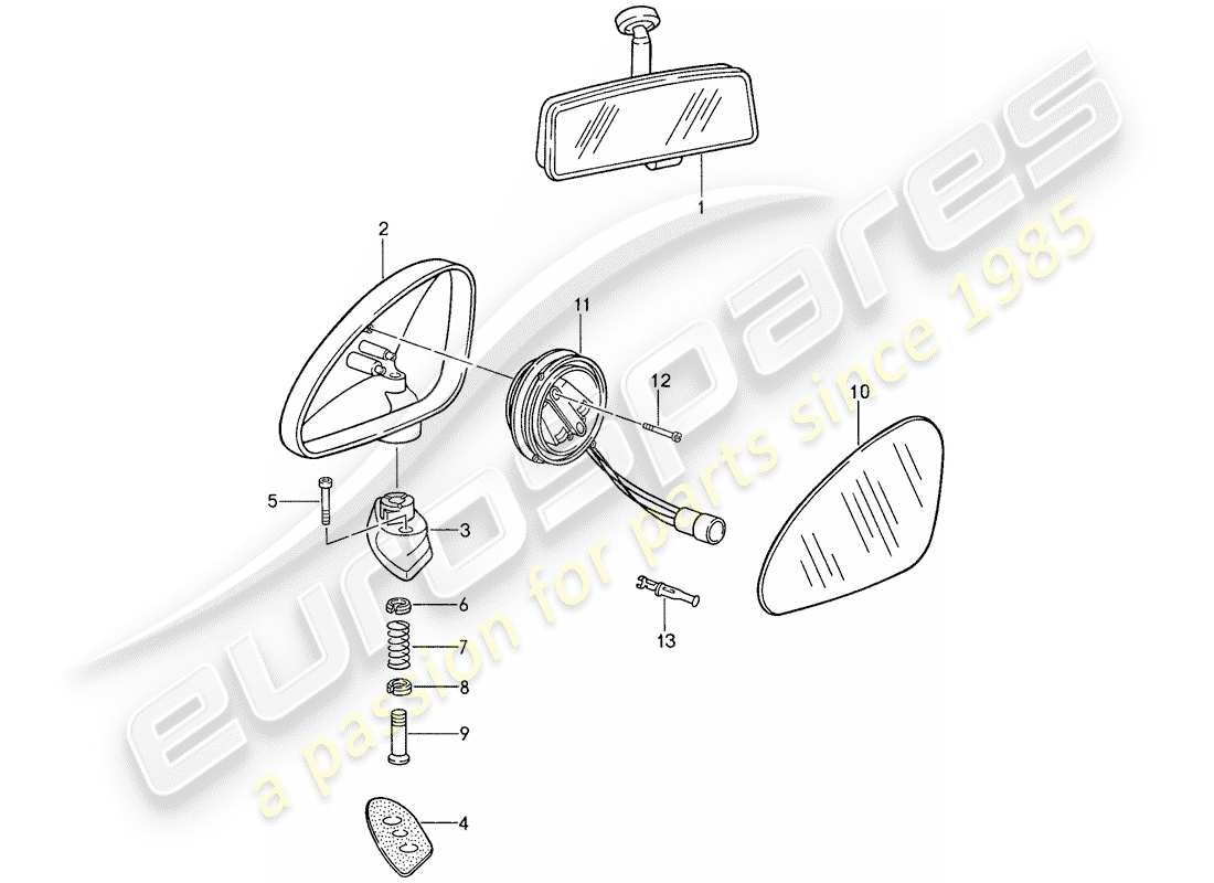 porsche 1988 (959) rear view mirror inner - rear view mirror part diagram