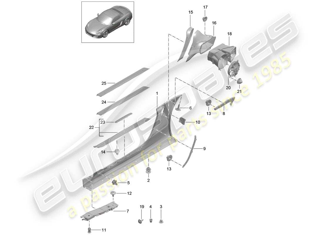 porsche 2015 (981 boxster) side member trim part diagram