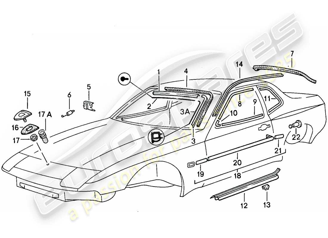 porsche 1984 (944) decorative frame parts diagram