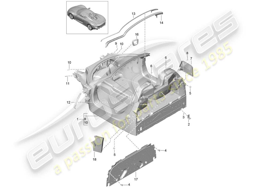 porsche 918 spyder (2015) monocoque parts diagram