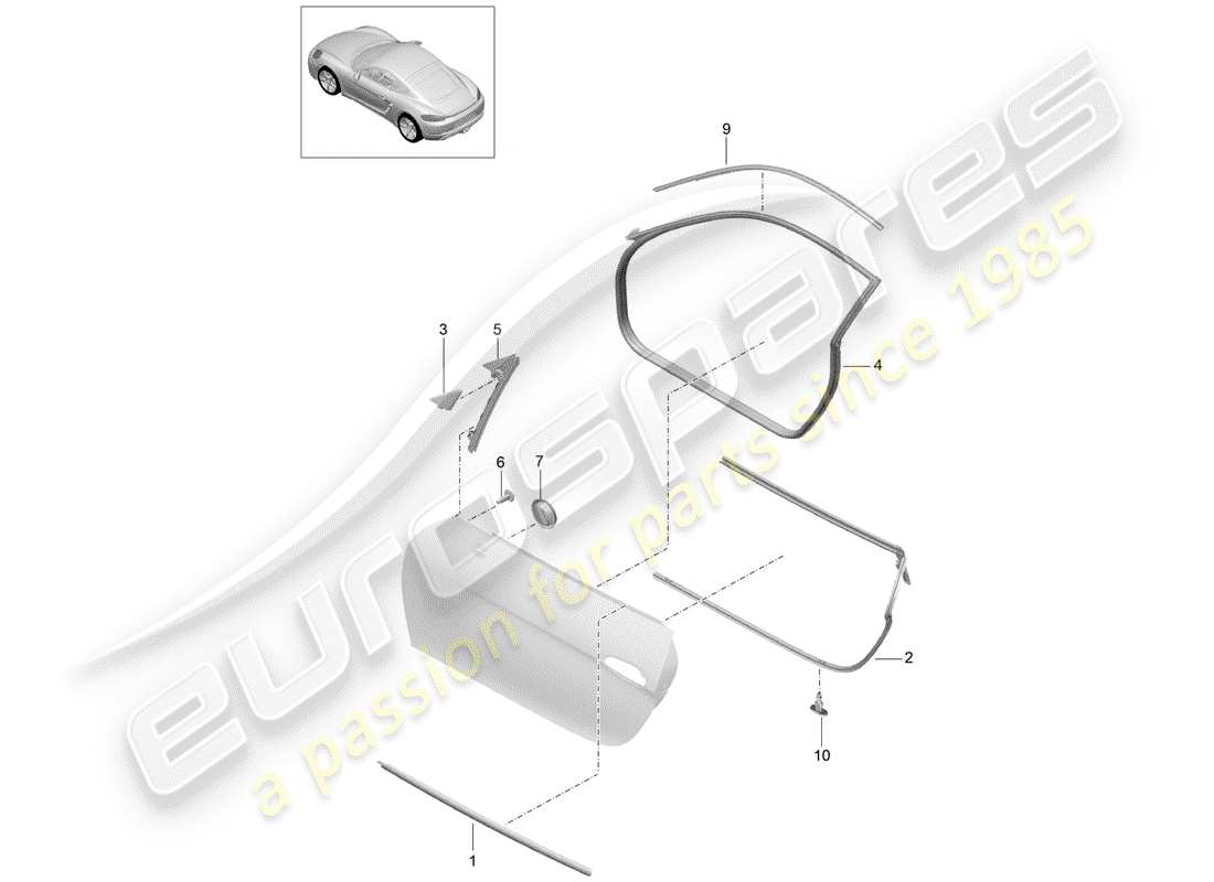 porsche 2020 (718 cayman) door seal part diagram