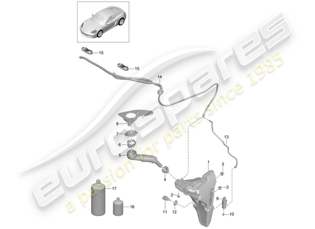 porsche 2019 (718 cayman) windshield washer unit part diagram