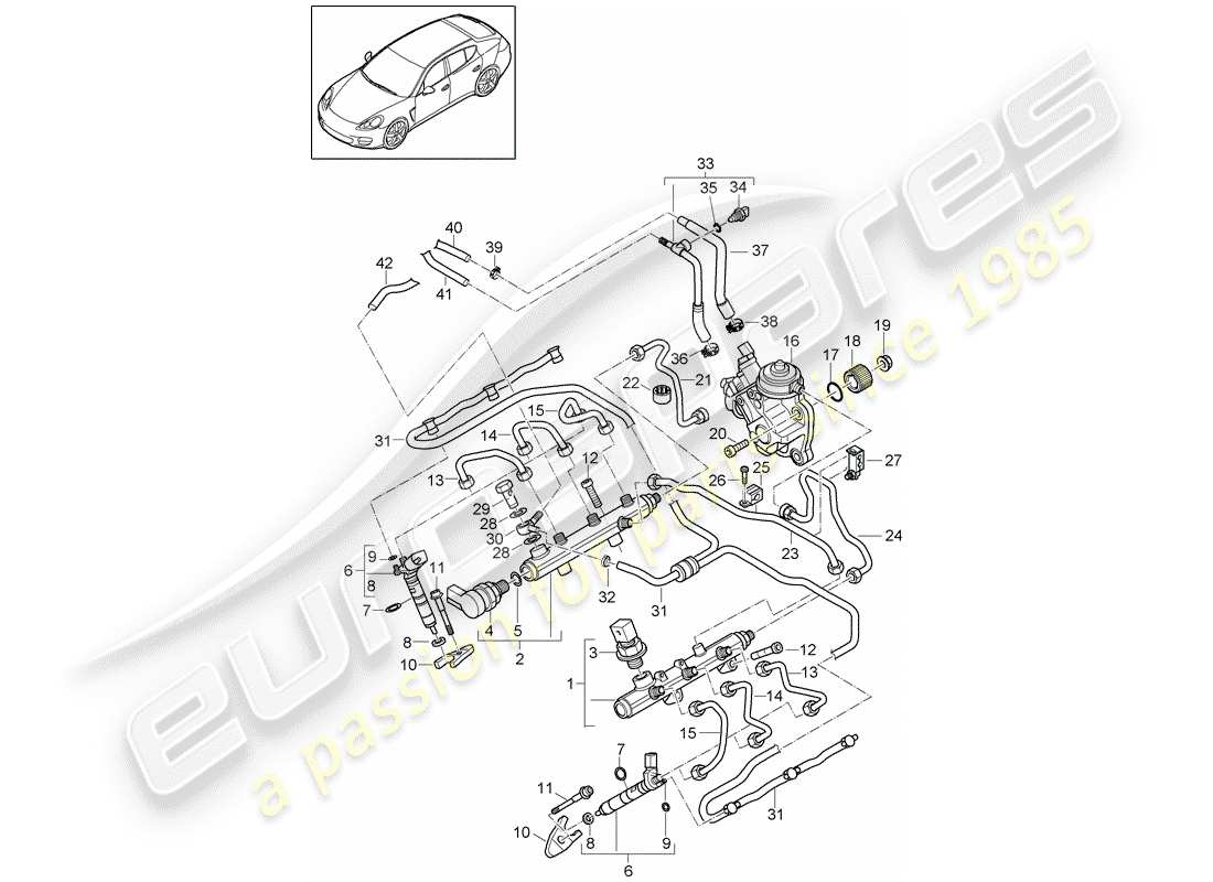 porsche 2010 (panamera 970) fuel collection pipe part diagram