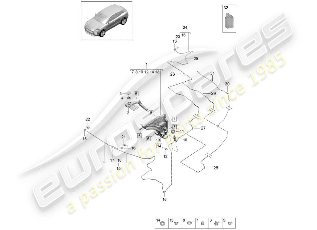 porsche 2019 (macan) windshield washer unit part diagram
