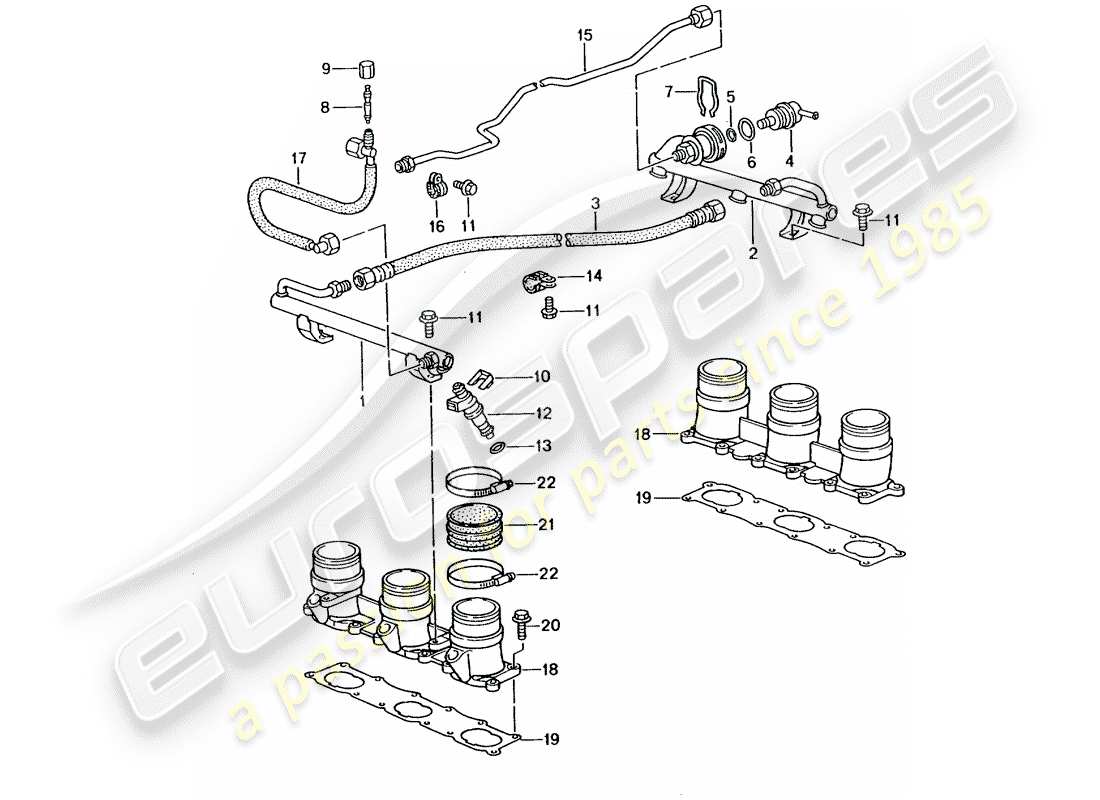 porsche 2005 (996 gt3) fuel collection pipe part diagram