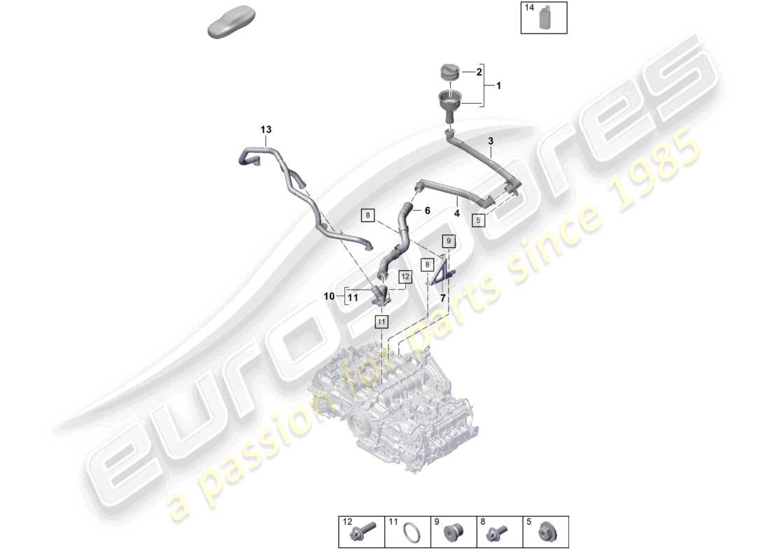 porsche 2020 (718 cayman) engine (oil press./lubrica.) oil filler pipe engine oil part diagram