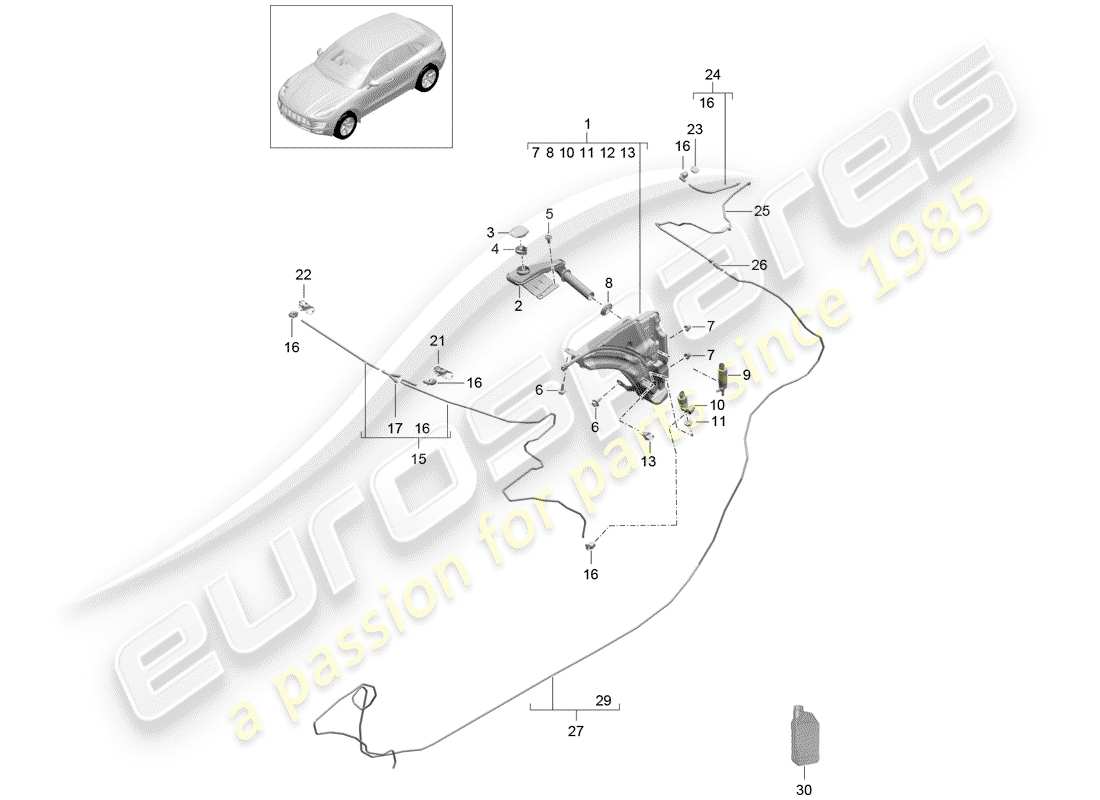 porsche 2017 (macan) windshield washer unit part diagram