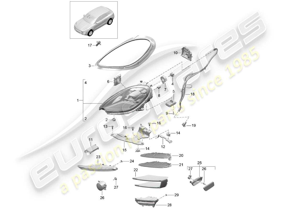 porsche 2016 (macan) led headlight part diagram