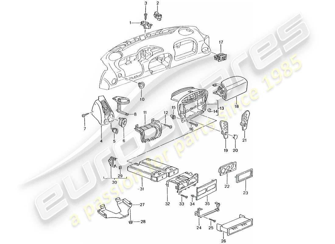 porsche 996 (2000) accessories - dash panel trim part diagram