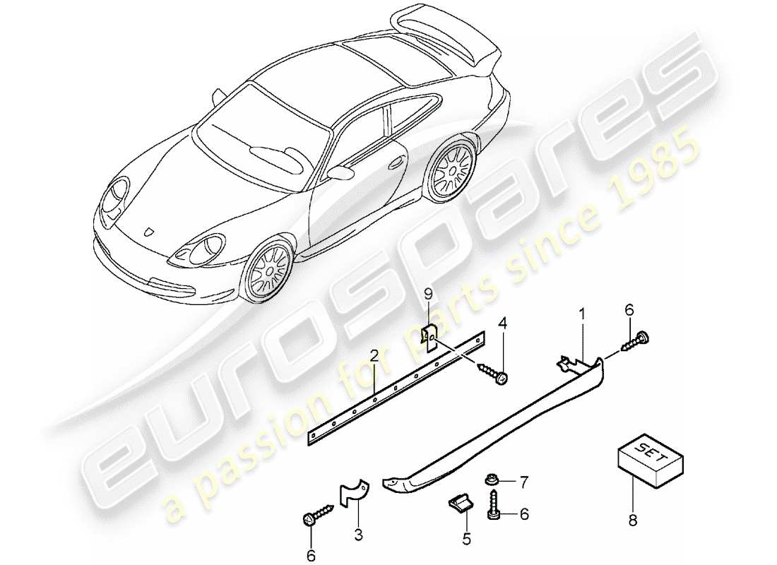 porsche 2003 (996 gt3) side member trim part diagram