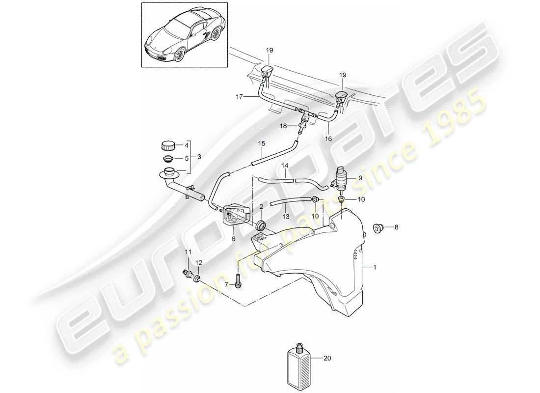 porsche 2010 (987 cayman) windshield washer unit part diagram