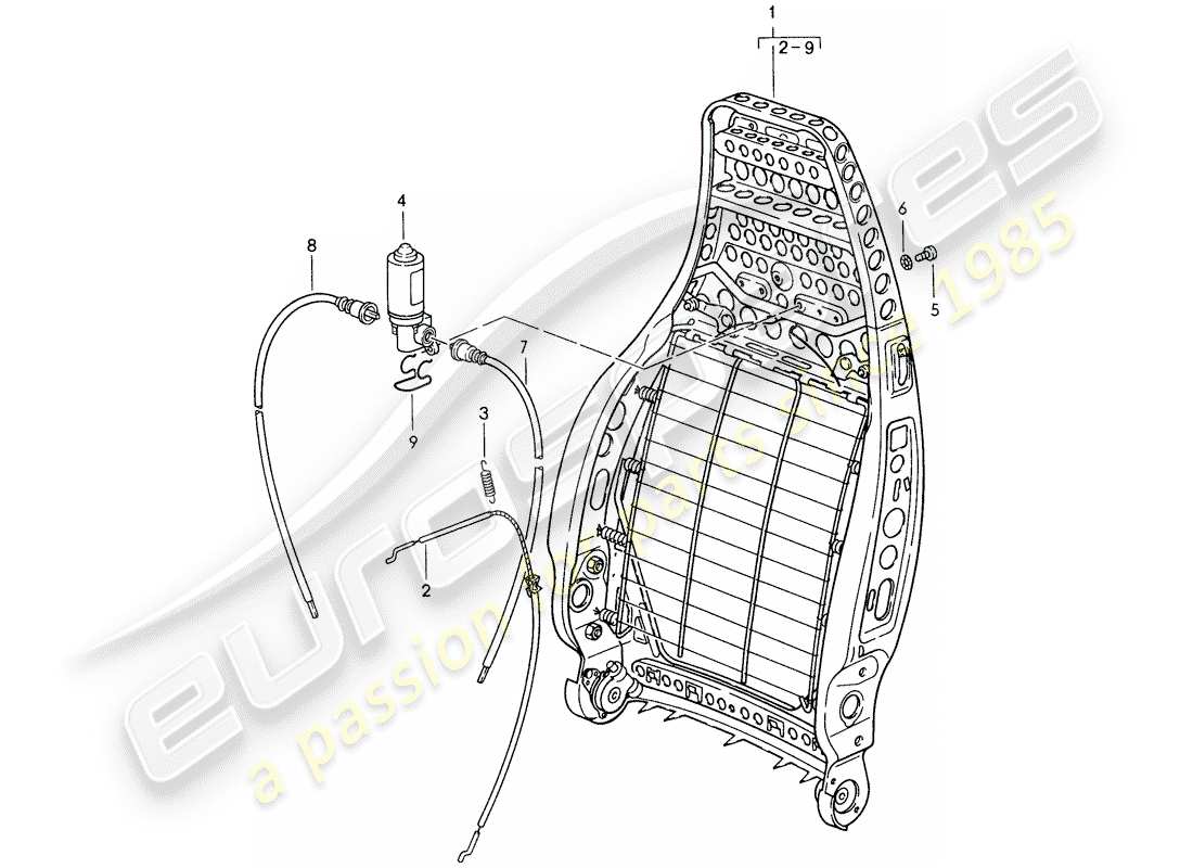 porsche 1988 (959) backrest frame - electrically adjustable parts diagram