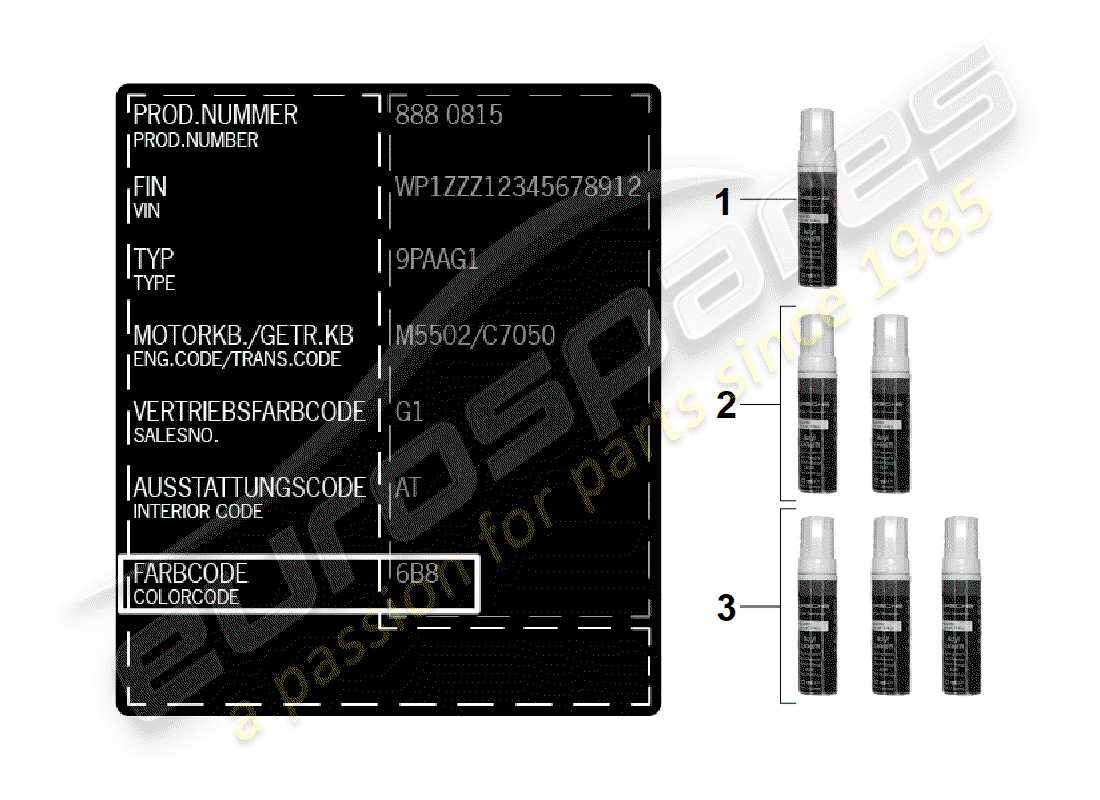 porsche 2020 (718 boxster spyder) paint touch-up stick parts diagram