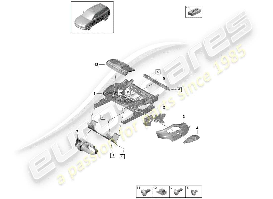 porsche cayenne e3 (2020) seat frame part diagram