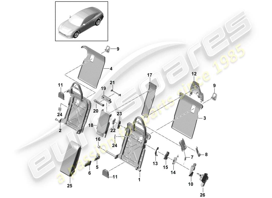 porsche 2017 (panamera 971-1) back seat backrest part diagram