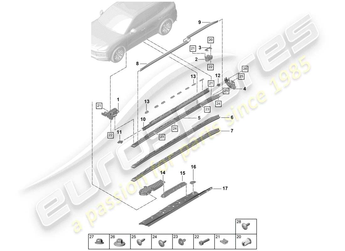 porsche 2018 (cayenne e3 9ya/9yb) side member trim part diagram