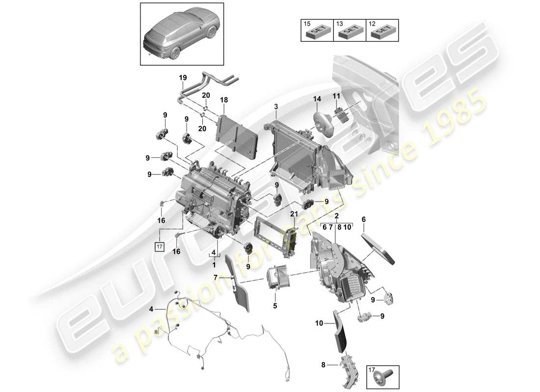 porsche 2018 (cayenne e3 9ya/9yb) air conditioner part diagram