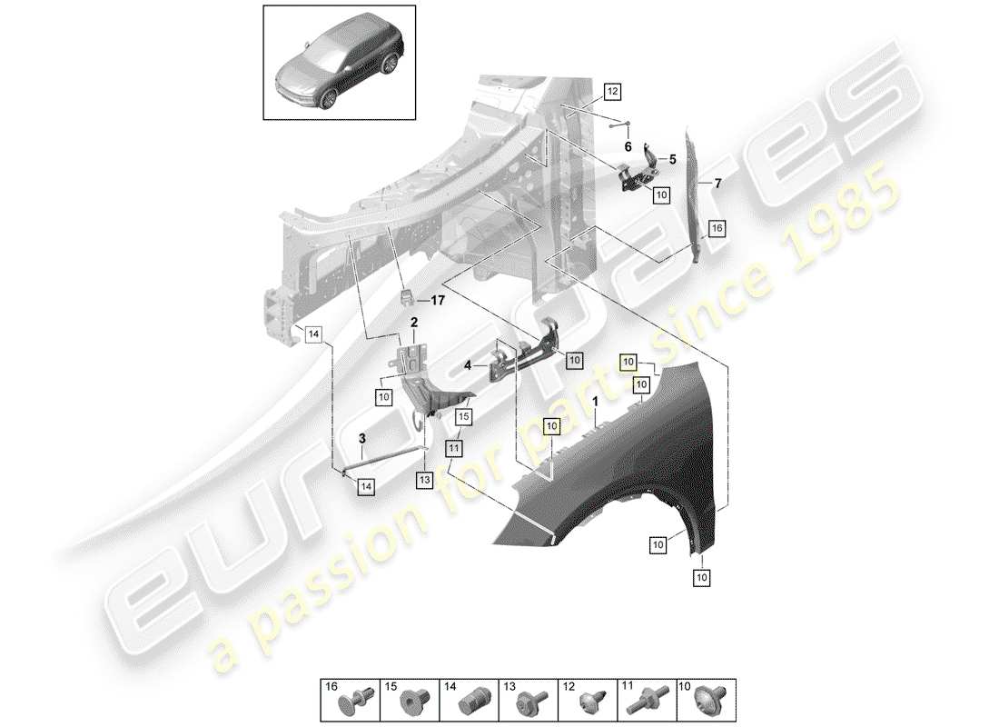 porsche 2018 (cayenne e3 9ya/9yb) fender part diagram