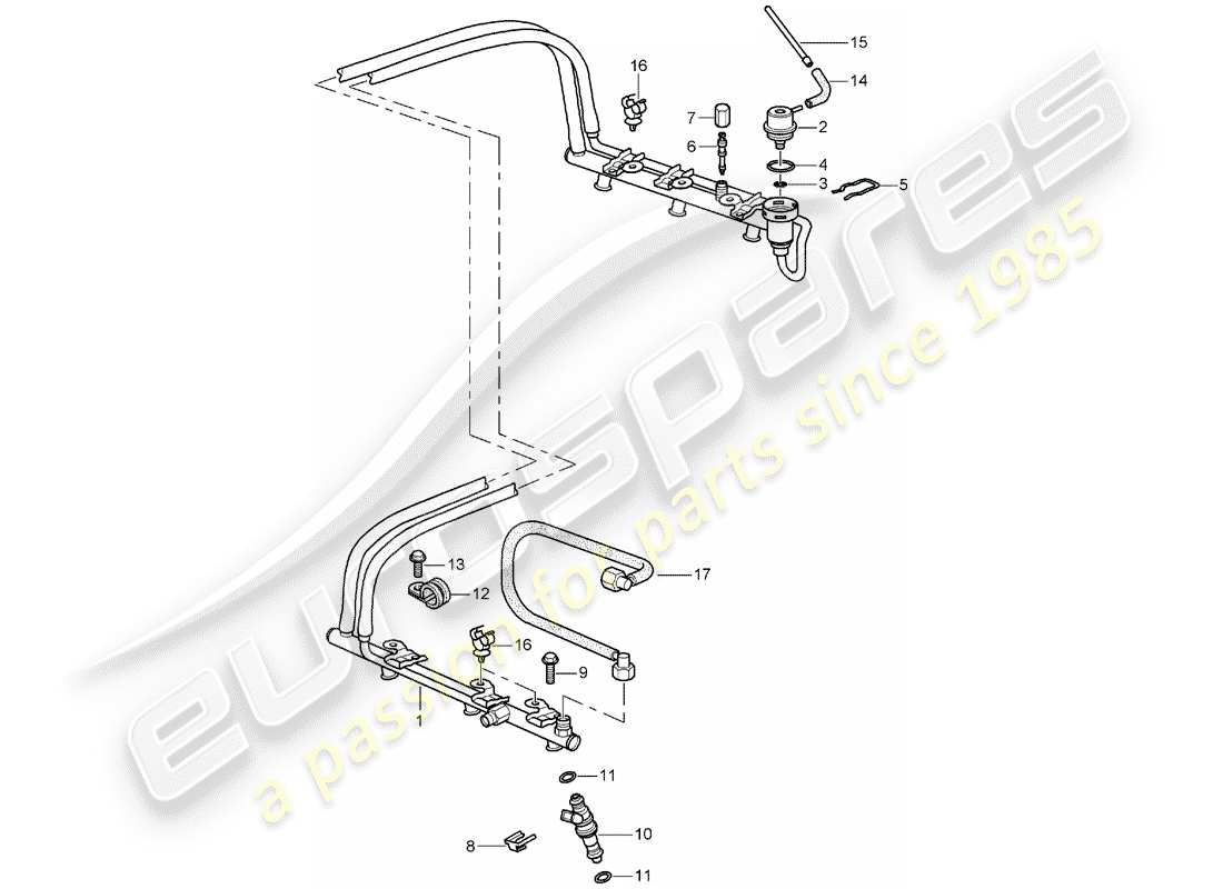 porsche 2001 (996) fuel collection pipe part diagram
