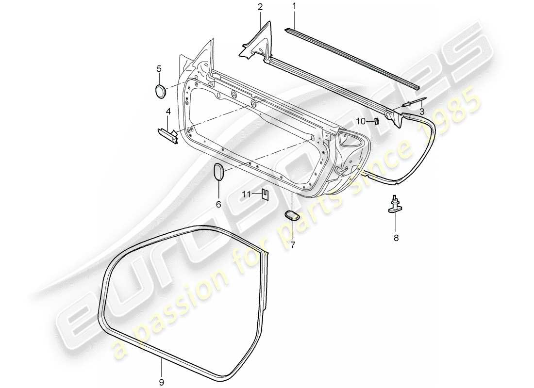 porsche 2007 (987 cayman) door seal part diagram