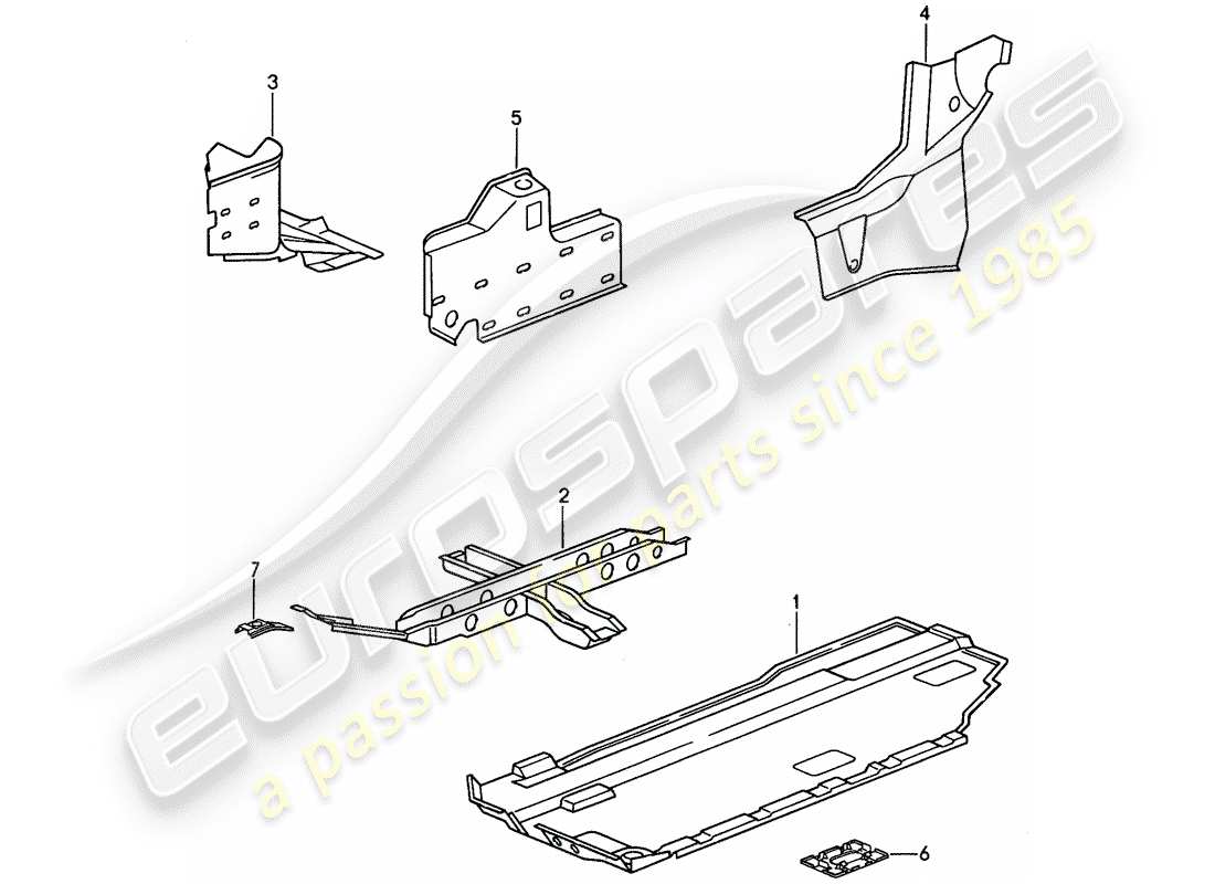 porsche 968 (1995) floor pan - reinforcement parts diagram