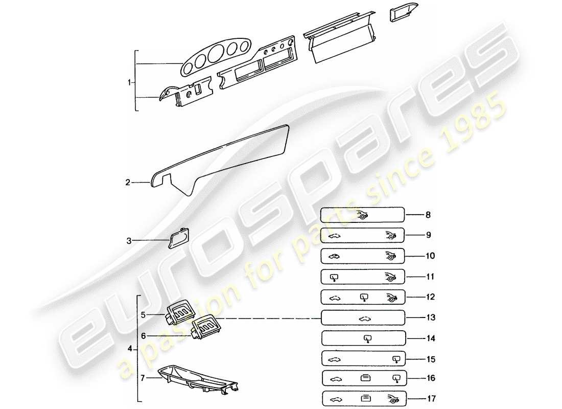 porsche 1990 (tequipment) passenger compartment part diagram