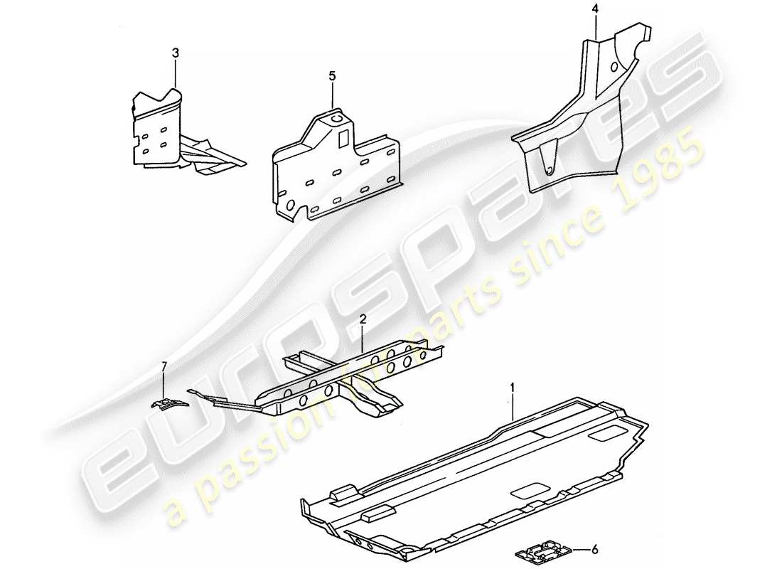 porsche 1994 (968) floor pan - reinforcement part diagram
