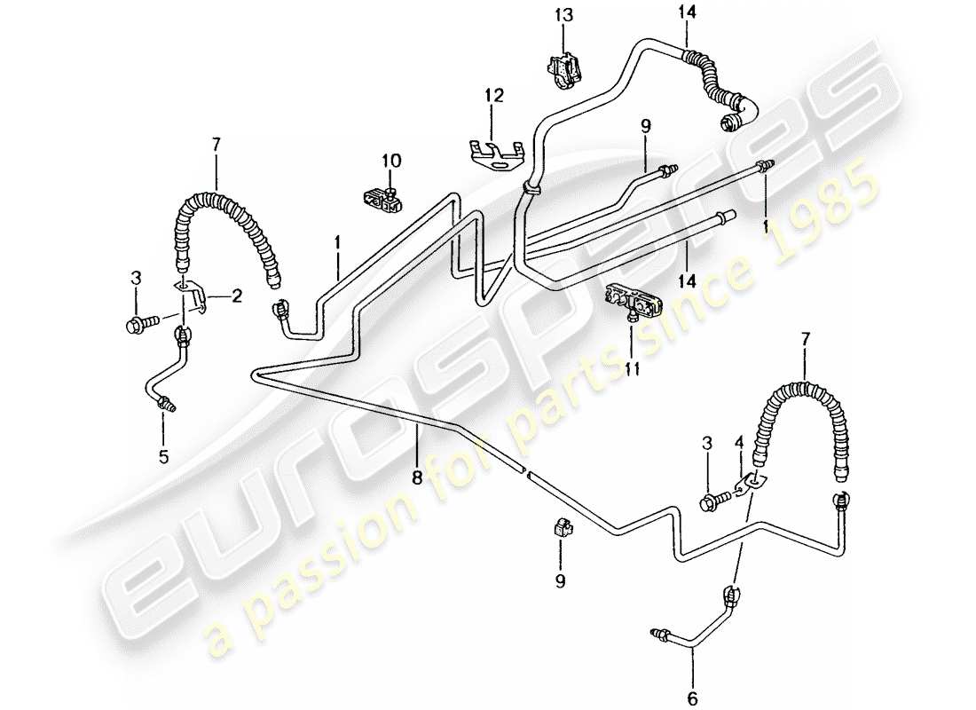 porsche 1998 (986 boxster) brake line - underbody - rear axle - vacuum line part diagram