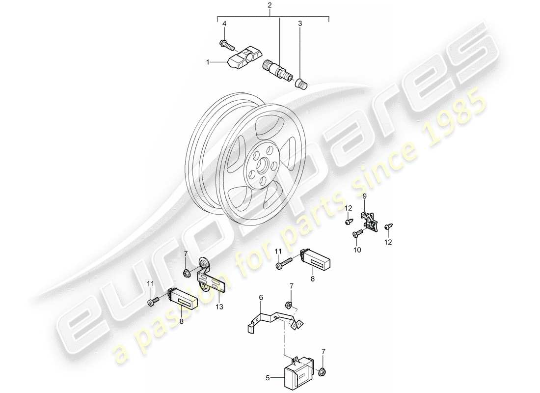porsche 2009 997-2 turbo / gt2 tire pressure control system part diagram