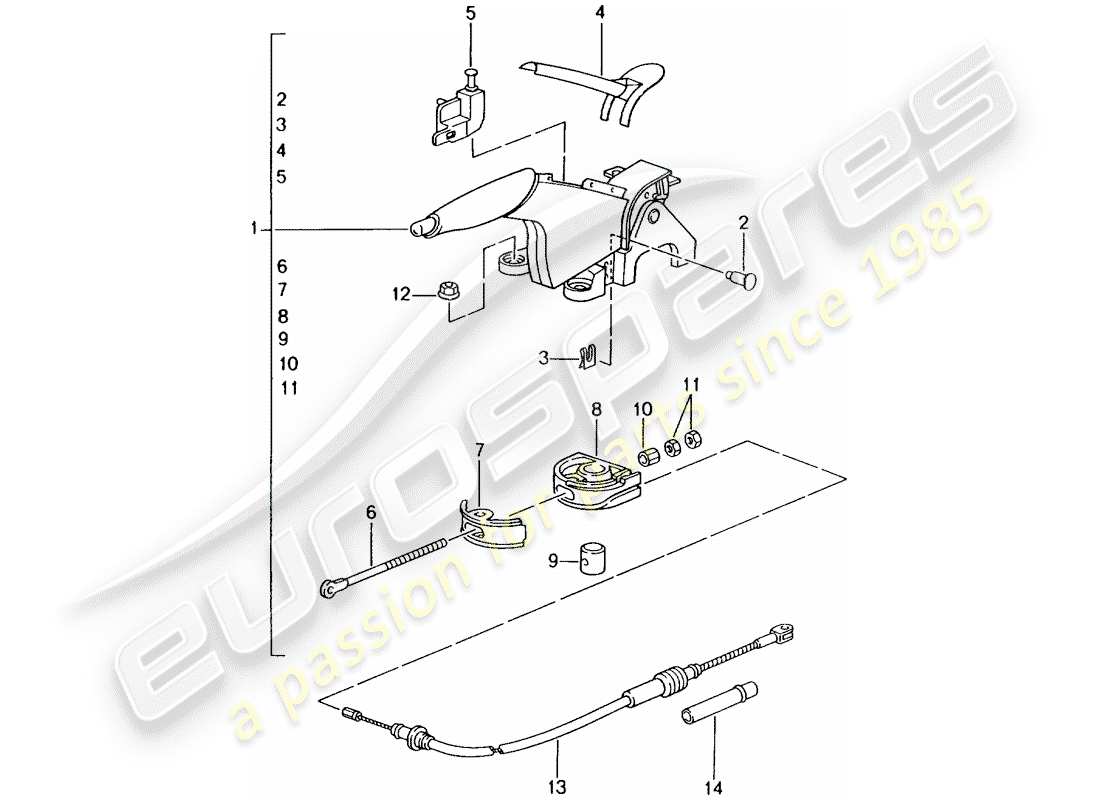 porsche 2003 (996 gt3) hand brake lever part diagram