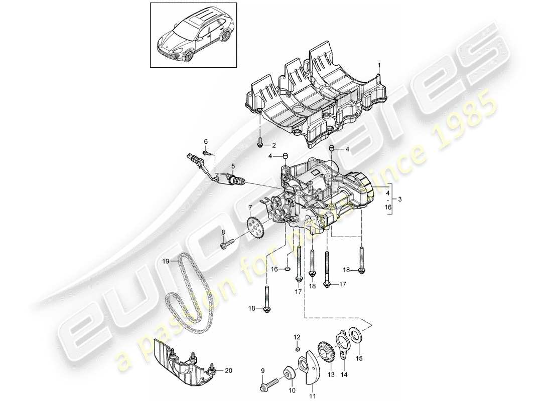 porsche cayenne e2 (2018) oil baffle plate parts diagram