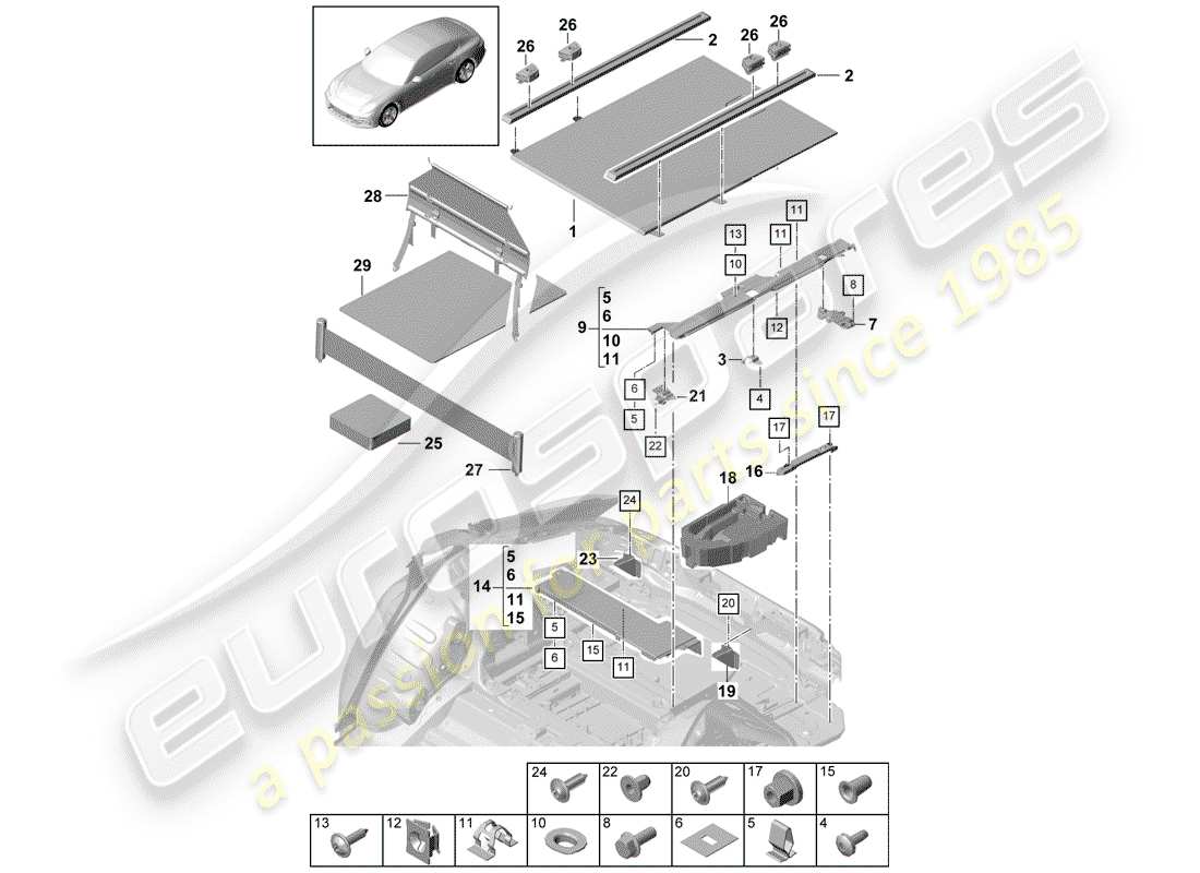 porsche 2018 (panamera 971-1) trunk linings part diagram