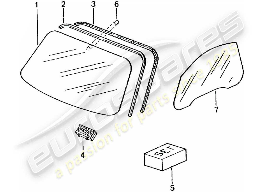 porsche 2001 (986 boxster) window glasses parts diagram