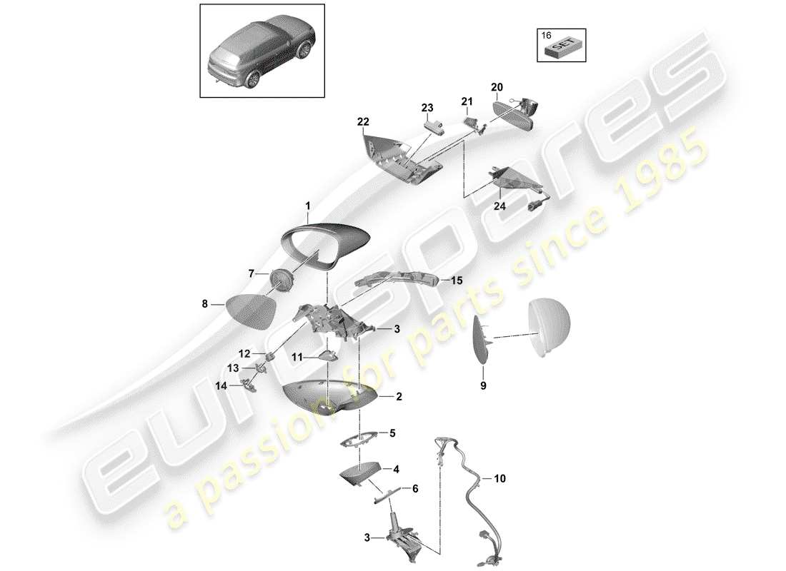 porsche 2018 (cayenne e3 9ya/9yb) rear view mirror inner part diagram