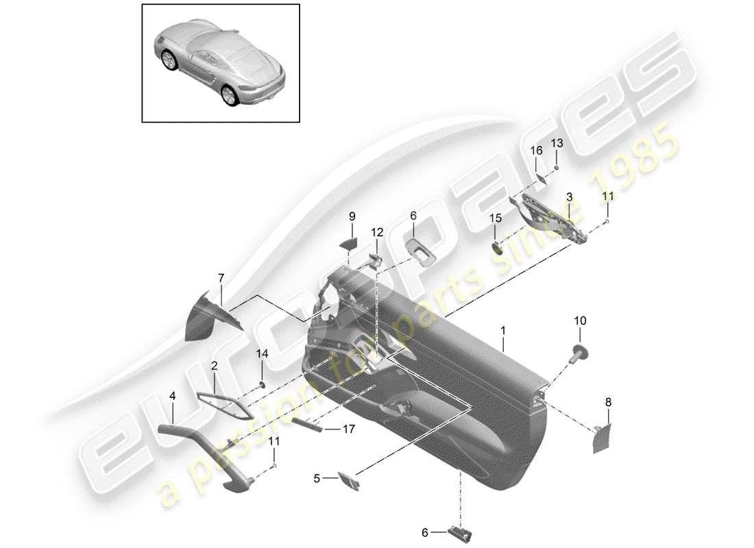 porsche 2017 (718 cayman) door panel part diagram