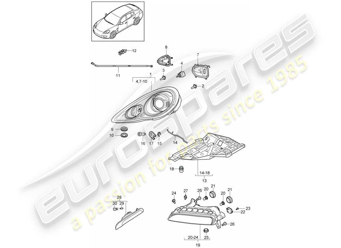 porsche 2016 (panamera 970) headlamp part diagram