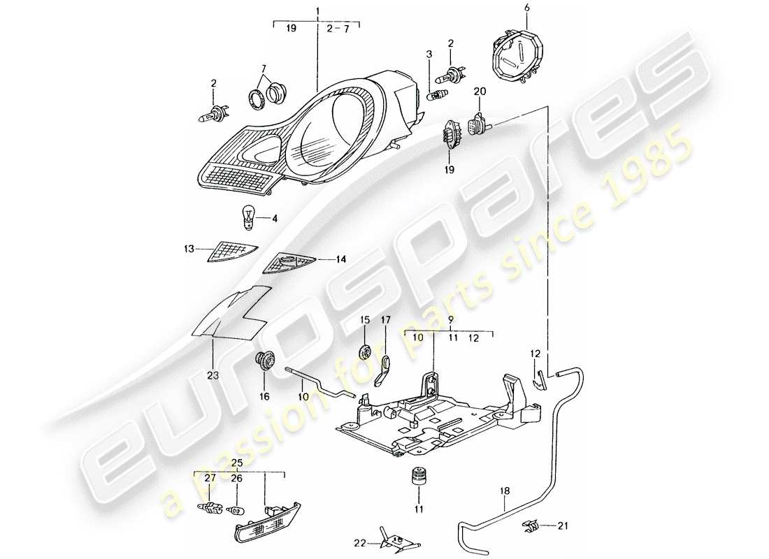 porsche 1999 (986 boxster) headlamp - turn signal repeater part diagram