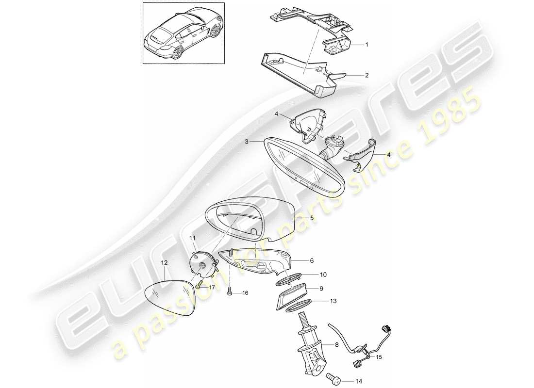 porsche 2011 (panamera 970) rear view mirror inner part diagram