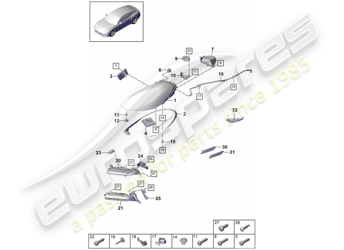 porsche 2019 (panamera 971-1) led headlight part diagram