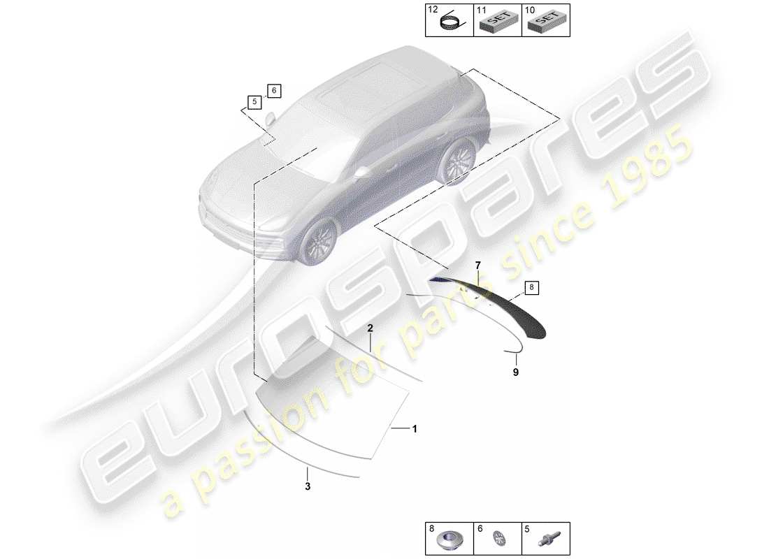 porsche 2020 (cayenne e3 9ya/9yb) windshield glass part diagram