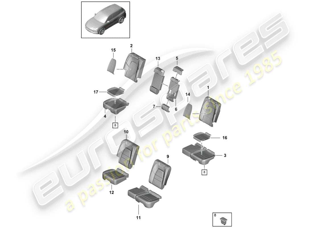 porsche 2018 (cayenne e3 9ya/9yb) seat part diagram