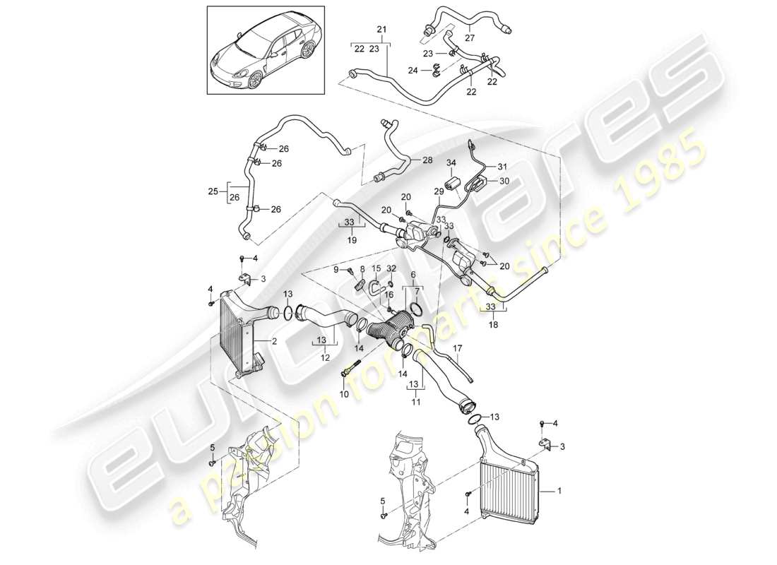 porsche 2010 (cayenne e1 9pa) charge air cooler pressure pipe parts diagram