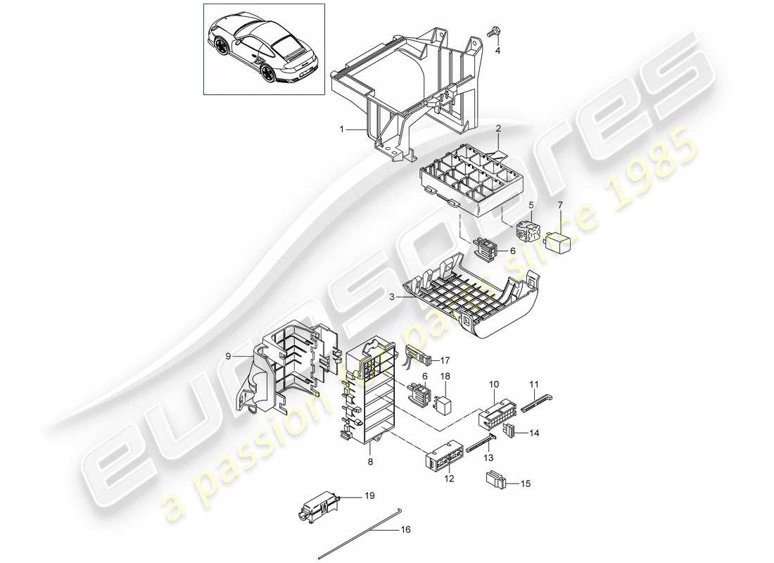 porsche 2011 (997-2 turbo / gt2 rs) fuse box/relay plate part diagram