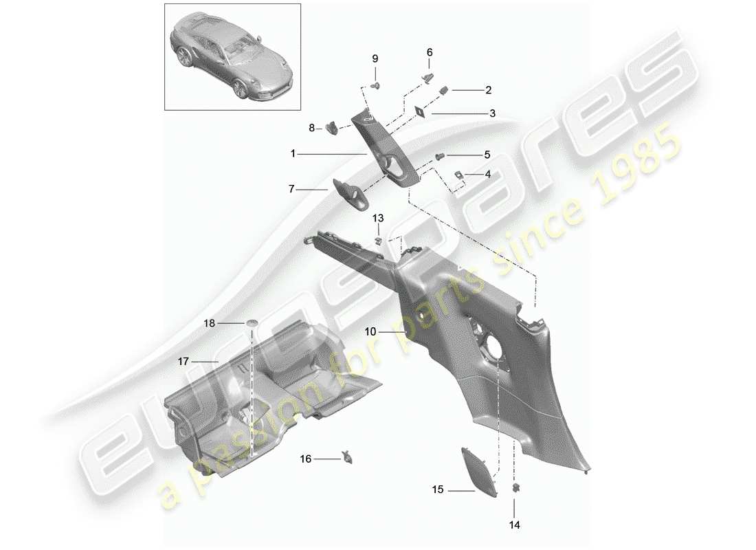 porsche 2016 (991-1 turbo) quarter trim panel part diagram