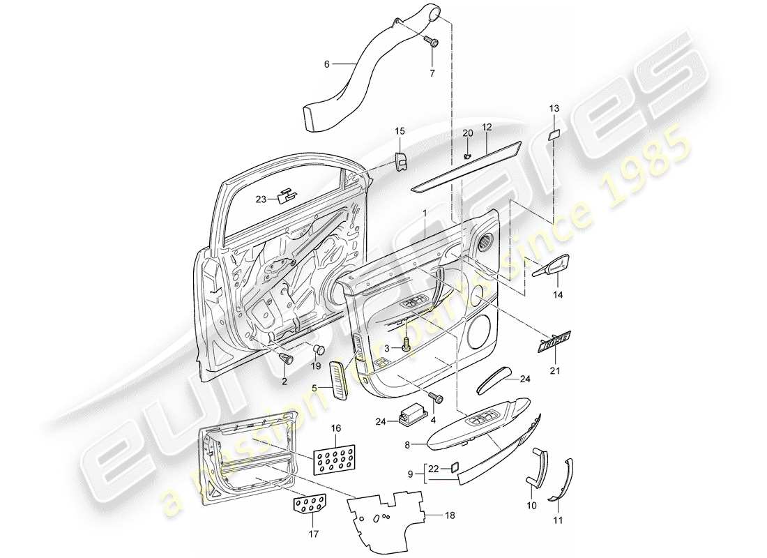 porsche 2003 (cayenne e1 9pa) door panel part diagram