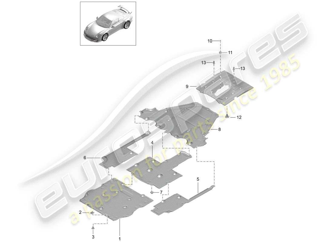 porsche 2019 (991-2 r/gt3/rs) underbody lining part diagram